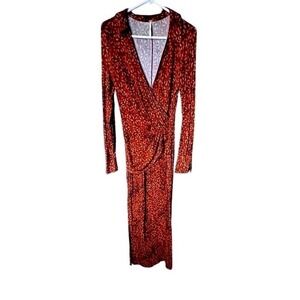 Free People Shayla Brown Boho Wrap Maxi Dress Floral Long Sleeve Thigh Slit